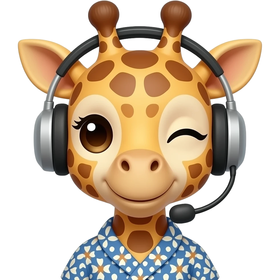 cute Giraffe with Headset winking,  cloth , closeup , front facing emoji
