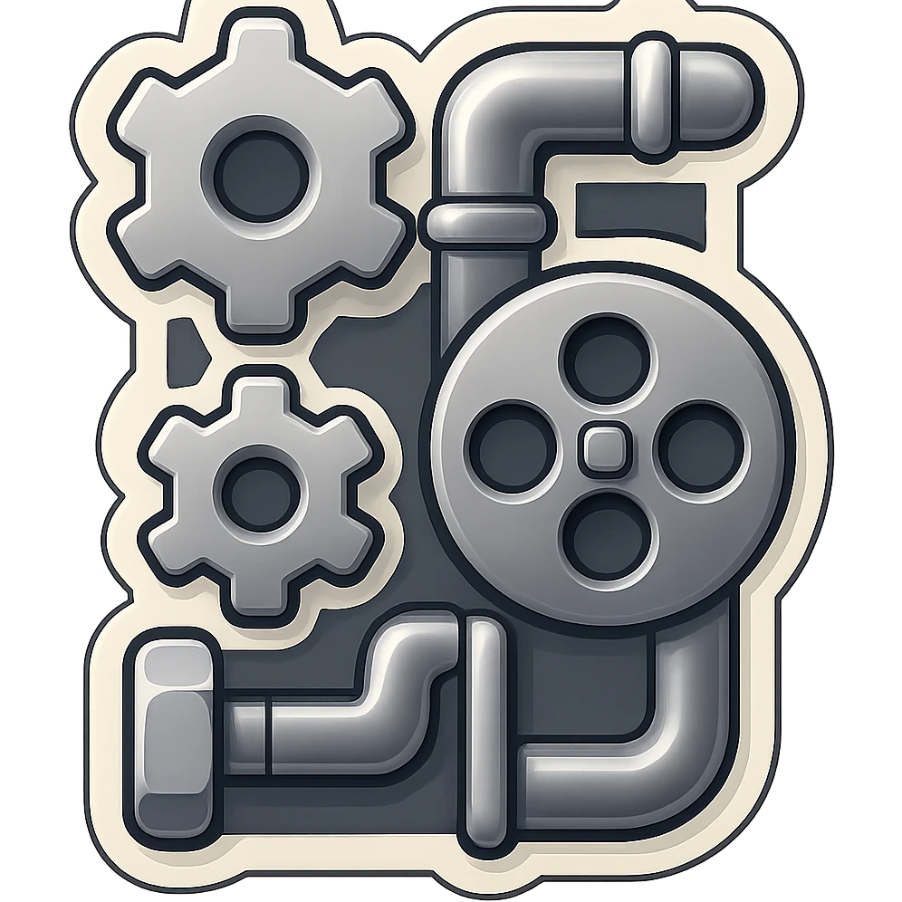 Abstract greyscale card back with overlapping mechanical parts, gears, and pipes in emoji style, no recognizable symbols, only grey tones. emoji