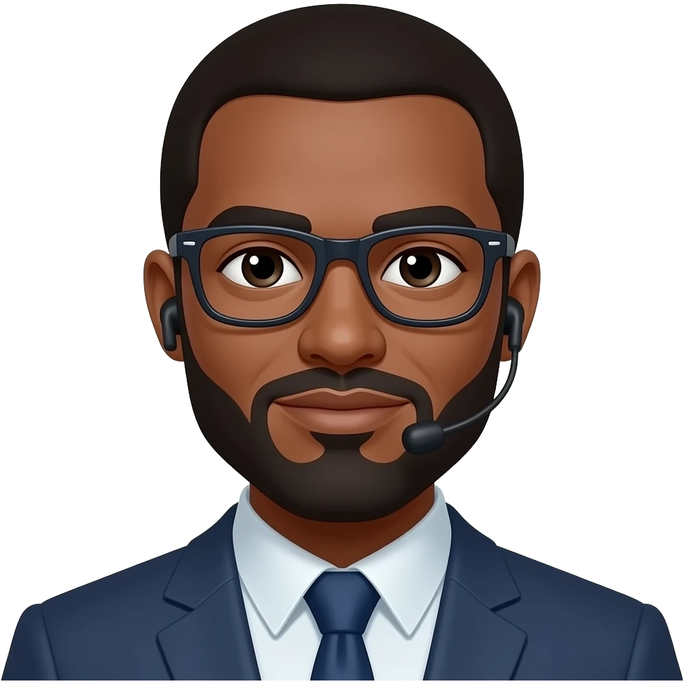 brown skin Tech support boss with goate beard with dark glasses ear buds emoji