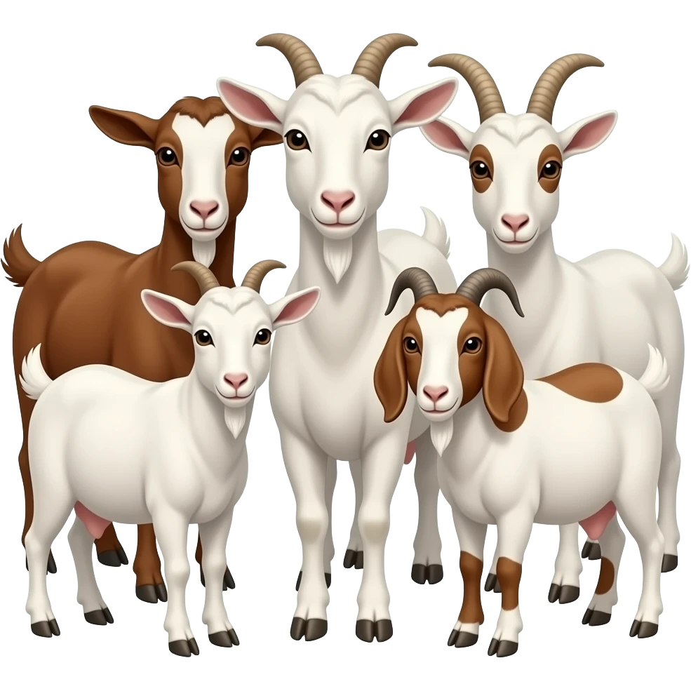 Hazme seis cabras de colores blancos y marrones. Tienen que estar las seis juntas. emoji