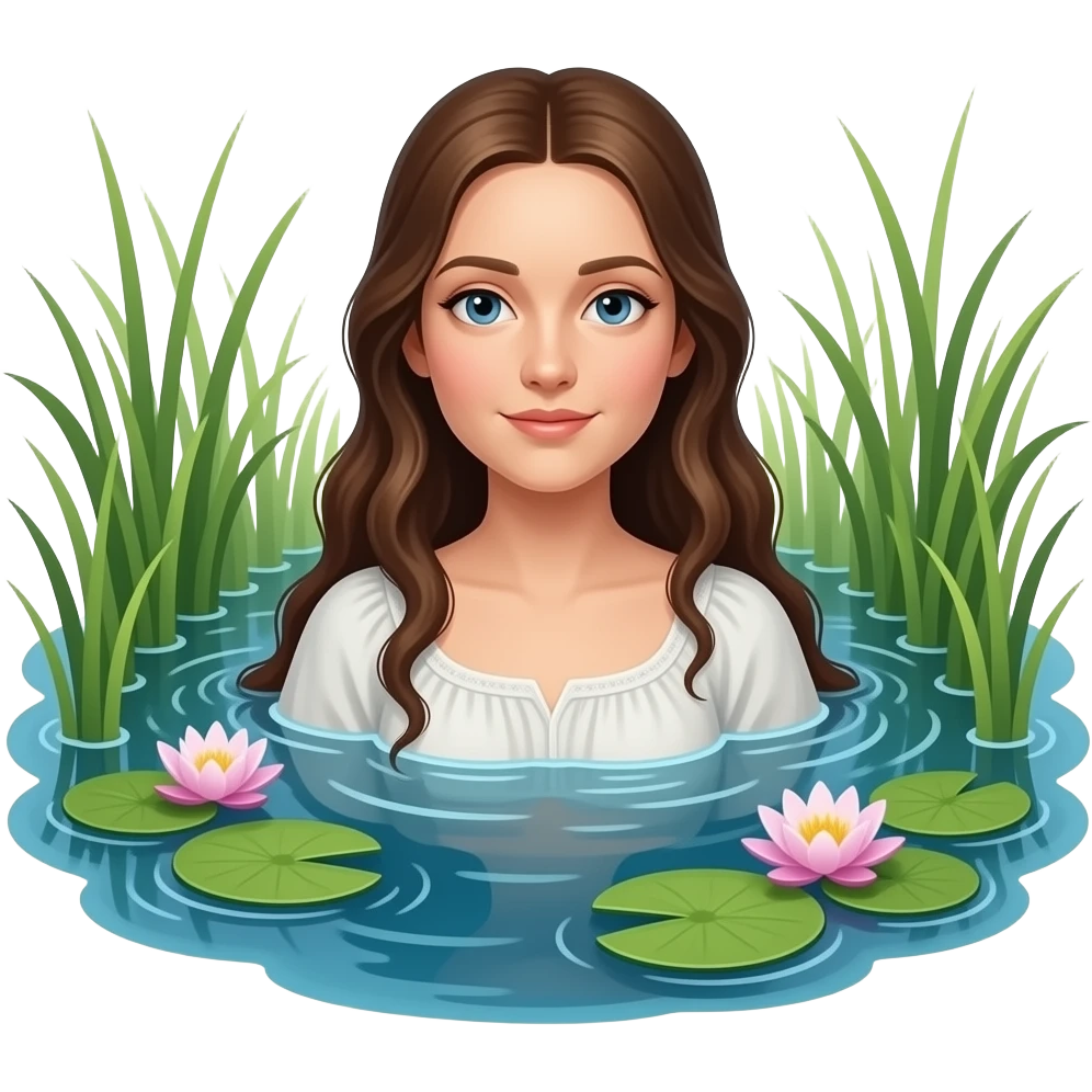 cinematic realistic ethereal Ophelia lies in the water wrapped in grass and water lilies - a scene from the original painting by John Everett Miles emoji