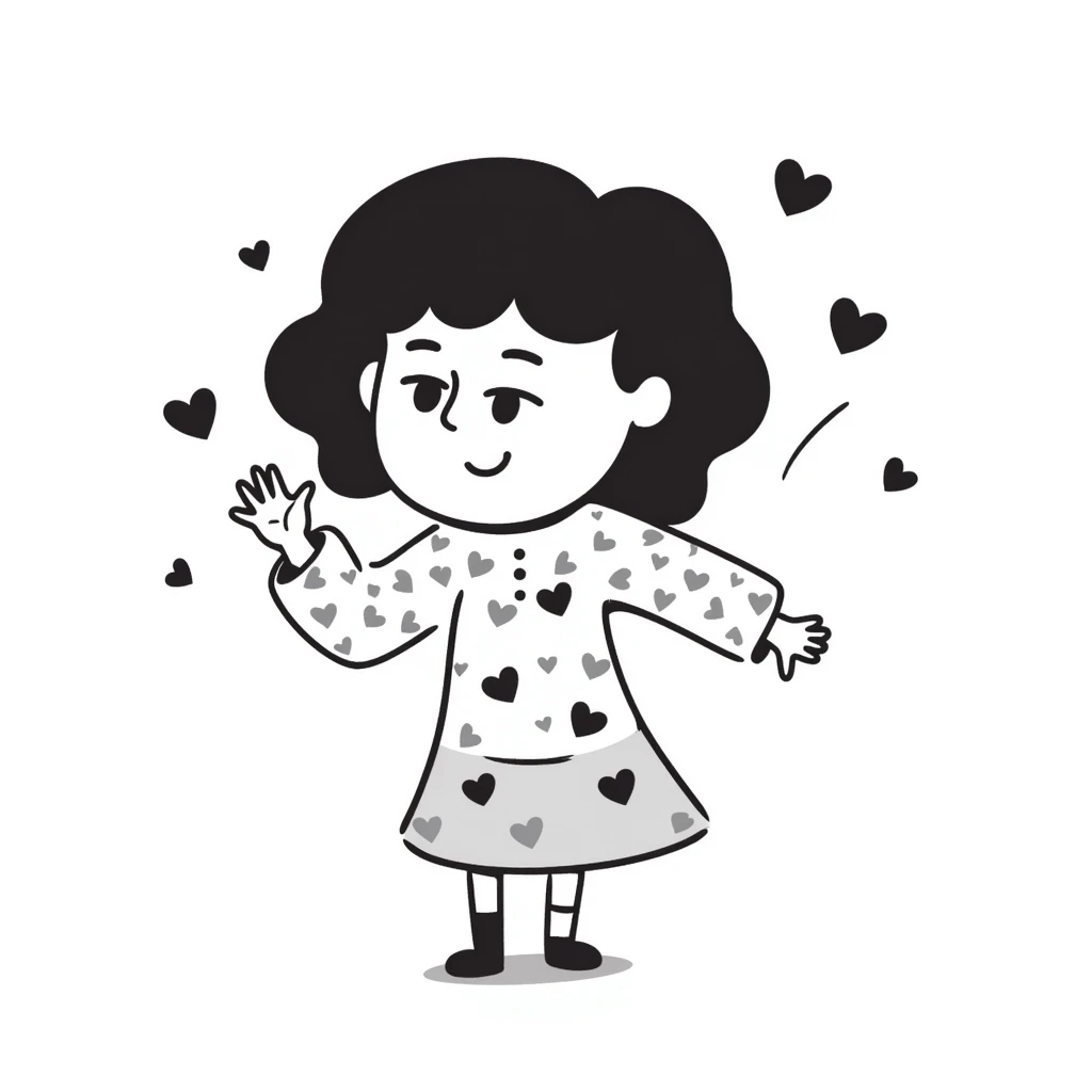 Momo Momone cheerful pose with hearts emoji