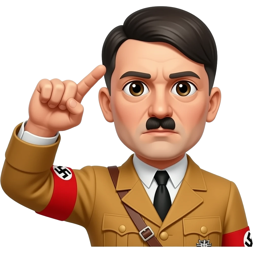 Adolf Hitler doing the Nazi salute with his arm pointing out front with all his fingers up and uncurled. His arm is at a 30 degree angle, with a front left camera shot emoji