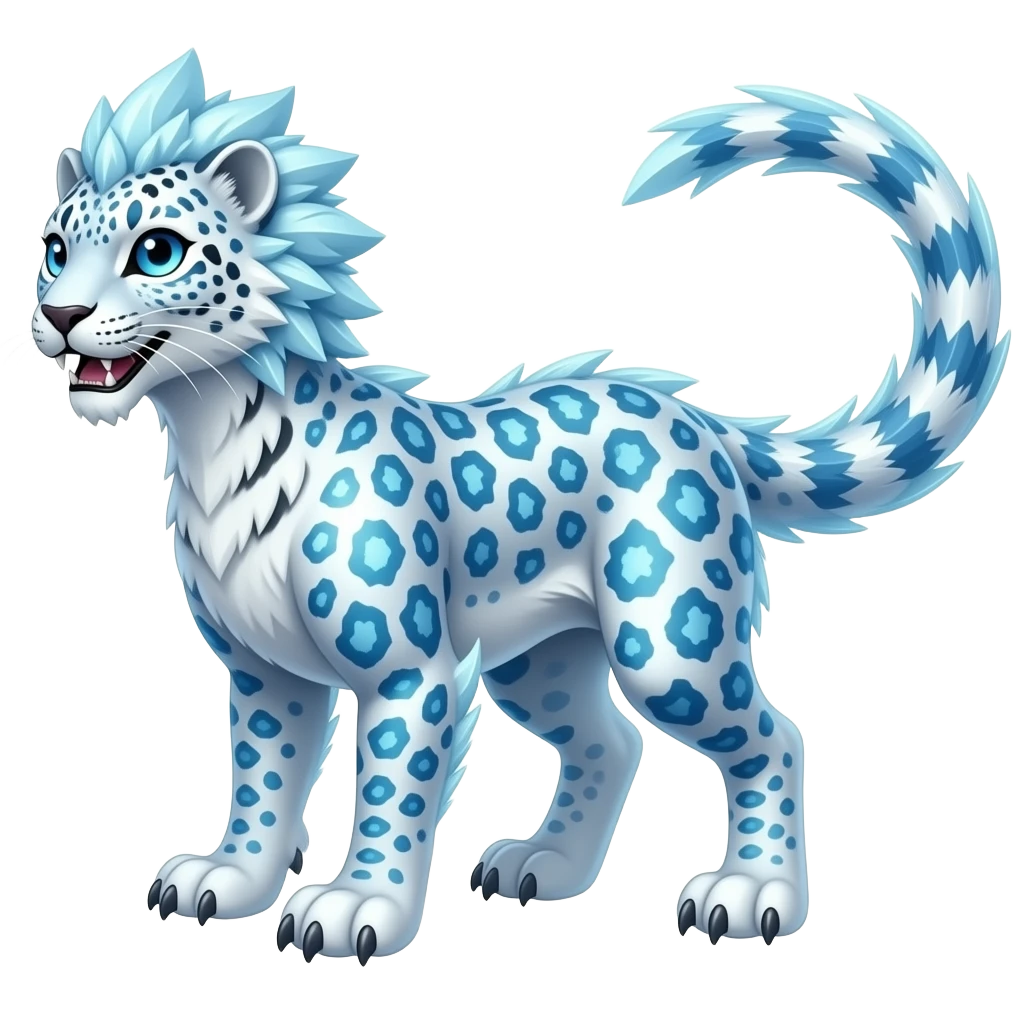 Shiny futuristic glacial icy feathery beautiful gorgeous snow-leopard-velociraptor-Absol-Charizard-Hybrid emoji
