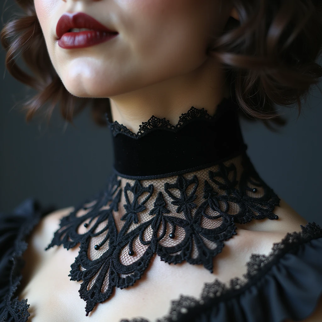 photorealistic gothic choker with lace and velvet details, variation 1 emoji