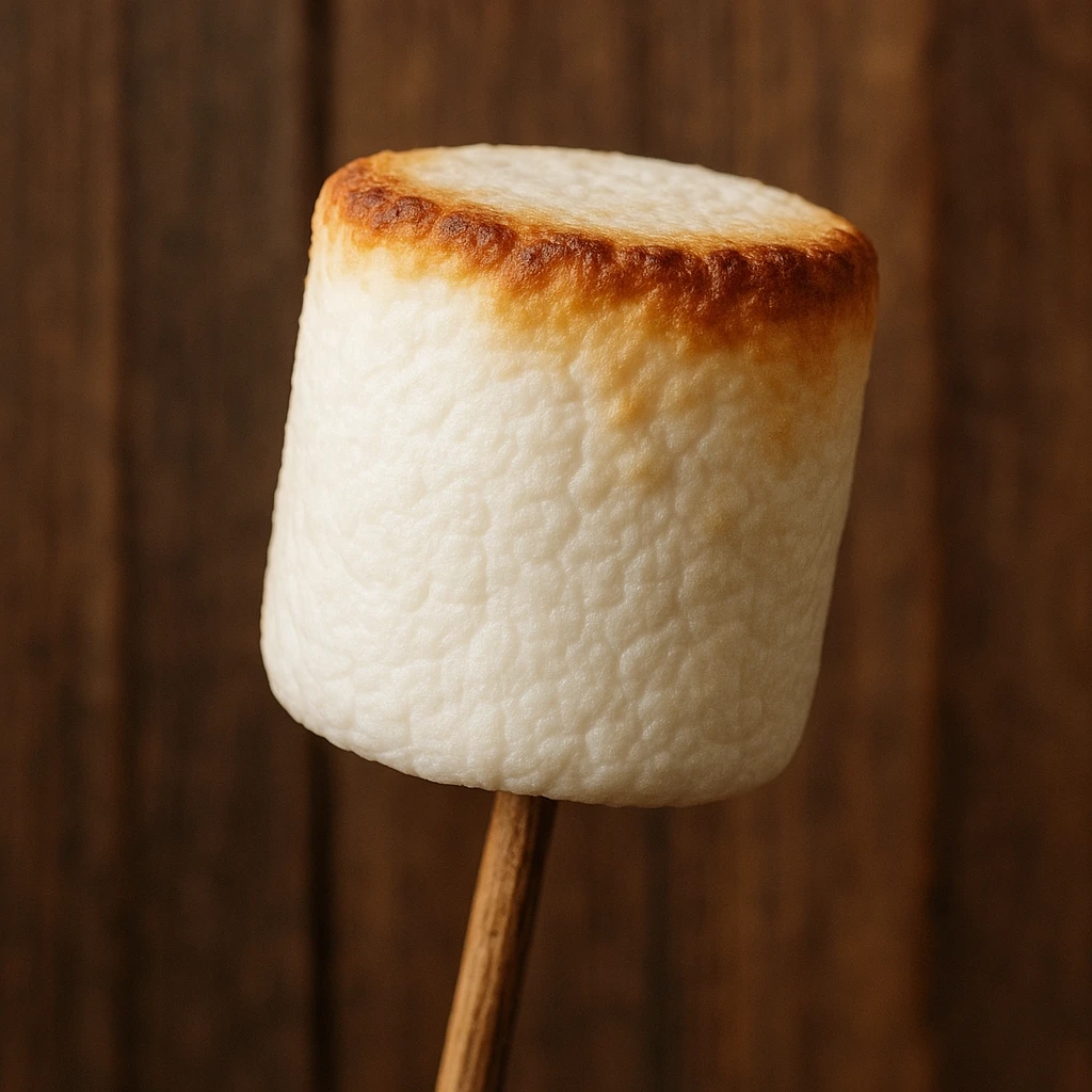 realistic marshmallow on a wooden stick, slight toasting emoji