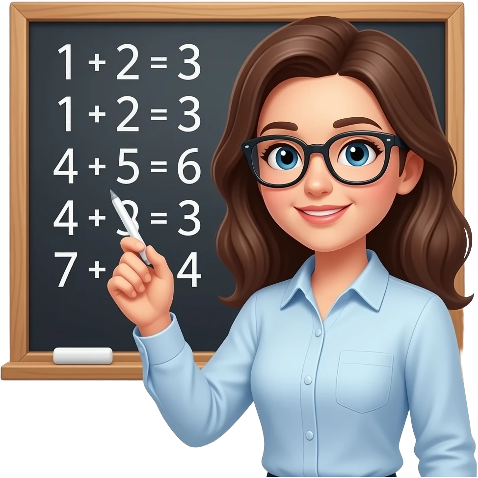 Arithmetic task with woman and numbers emoji