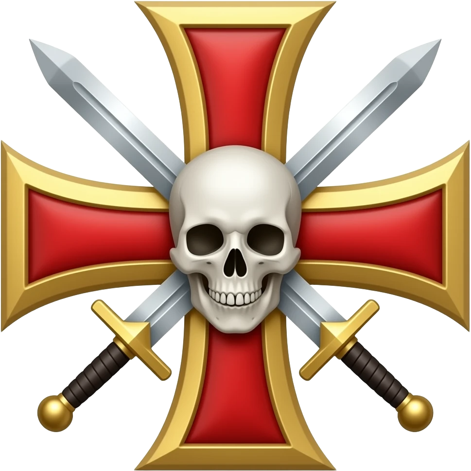 Templar cross with swords in middle and Skull emoji