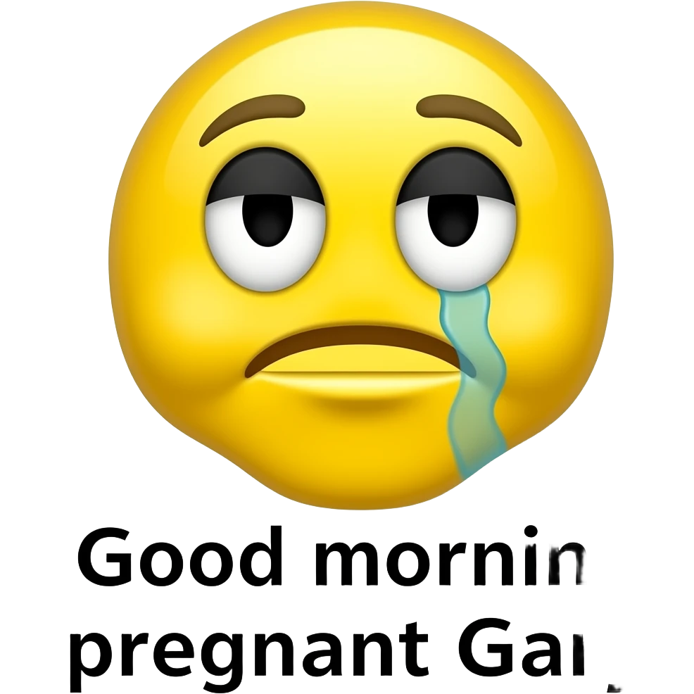 Yellow smiley emoji that's Tired and says Good morning pregnant  Gary emoji
