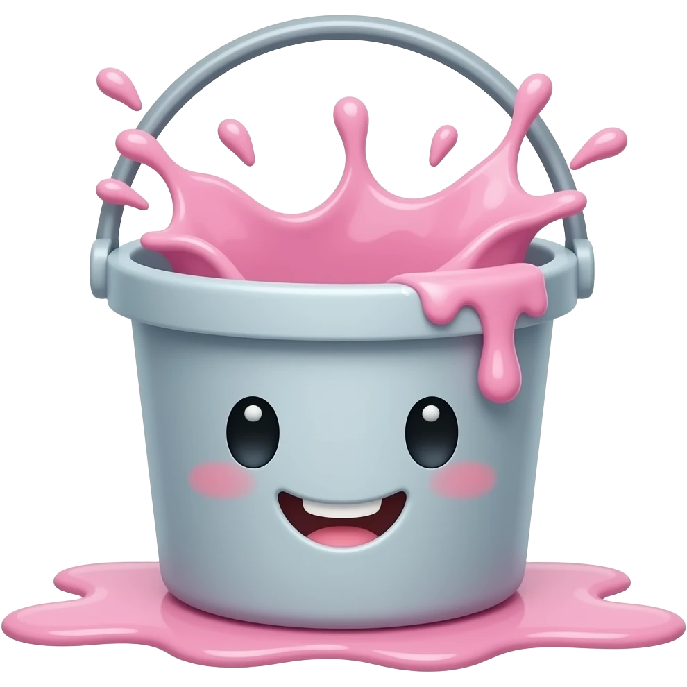 MOP AND BUCKET CUTE AND HAPPY PINK WATER SPLASHING WITH A MOP  AND BUBBLES emoji