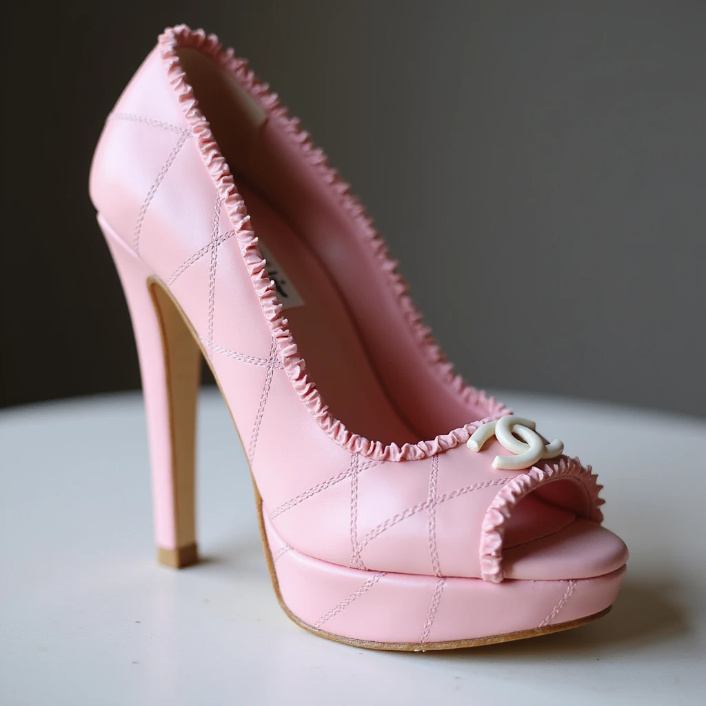 photorealistic pink Chanel shoe cake, high heel, luxury birthday style, no background emoji