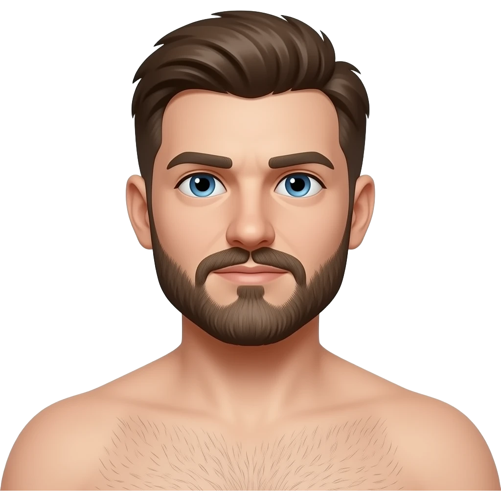 Generate a discord mod with white skin with a beard and a mustache being very far and make it so that he has no t-shirt on the top emoji