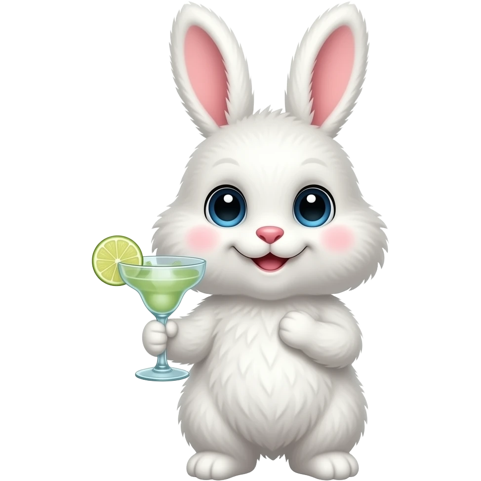 fluffy white bunny with Margarita glass emoji
