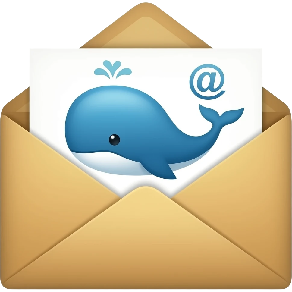 an envelope with a whale and a @ emoji