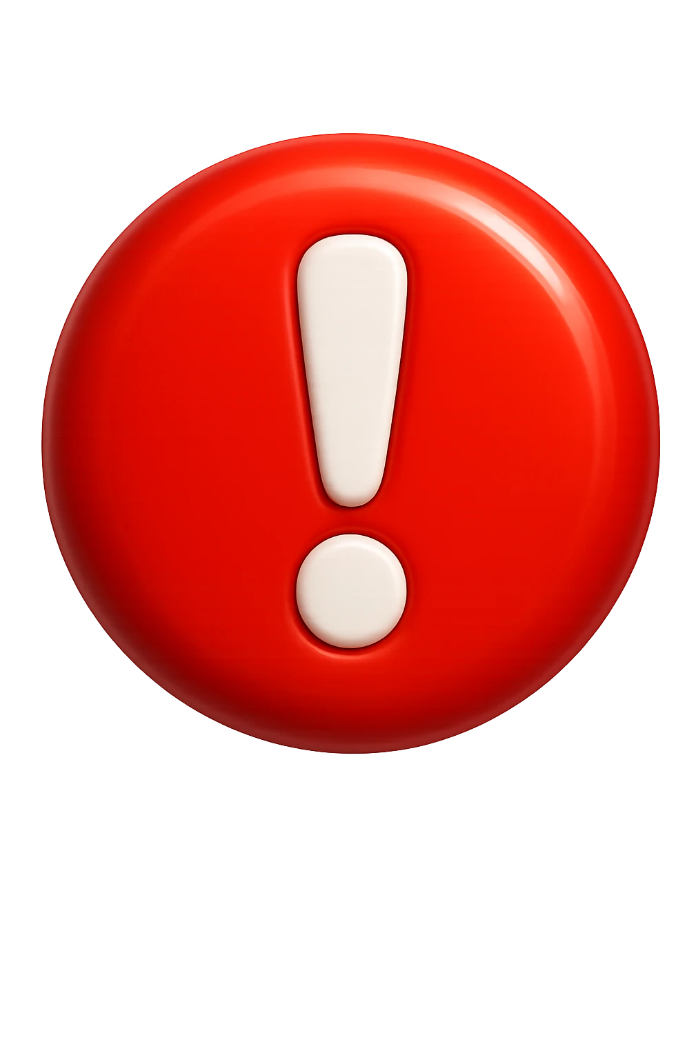 emoji stile iphone di segnale di pericolo rosso con punto esclamativo bianco, iperealistico 4k emoji