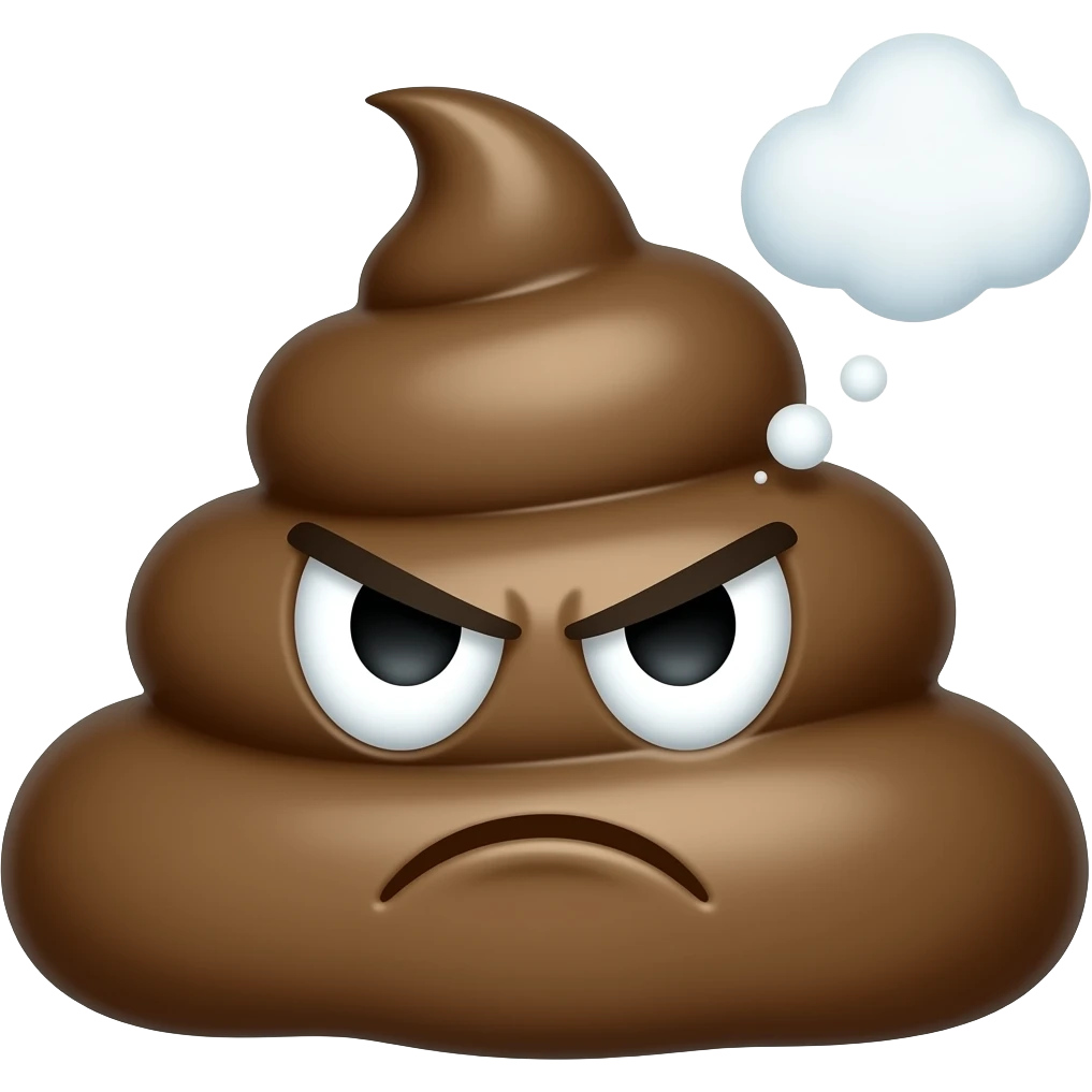 An angry poop emogji with a fart coming out emoji