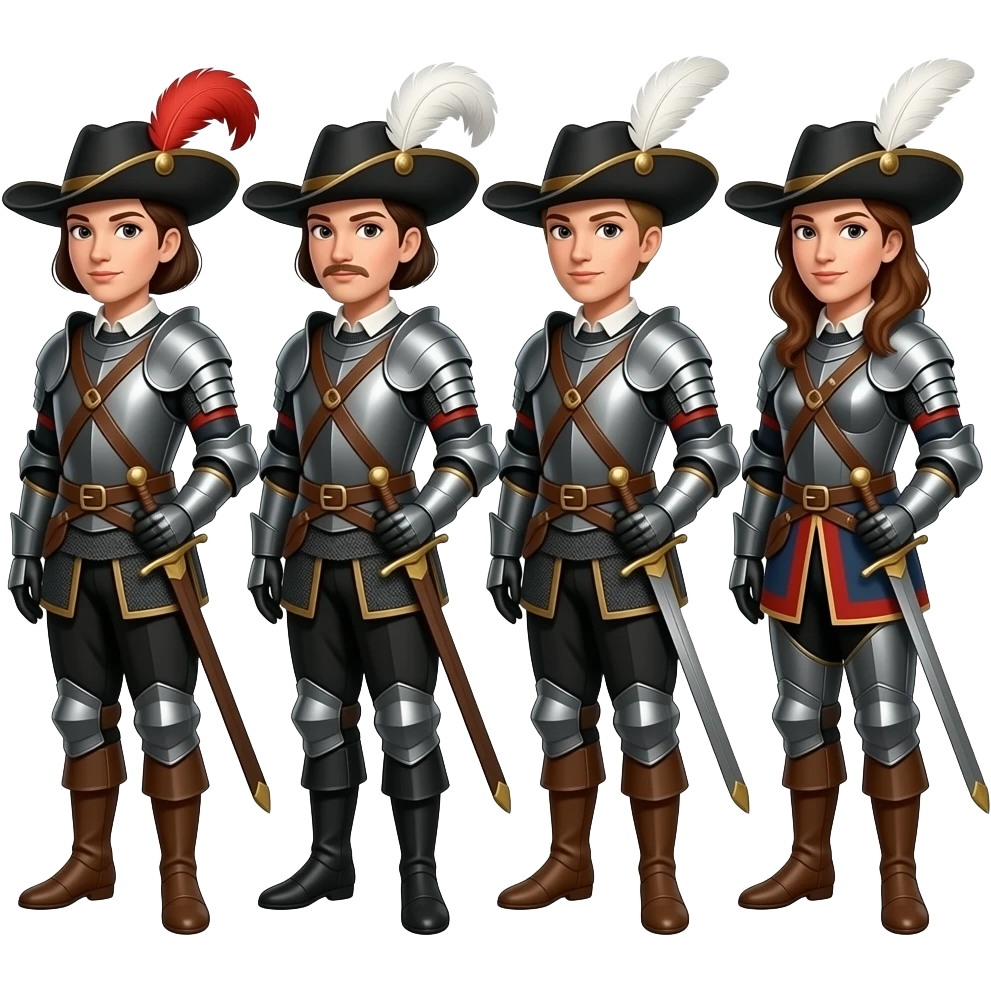 4 weibliche Musketiere ohne Bart emoji