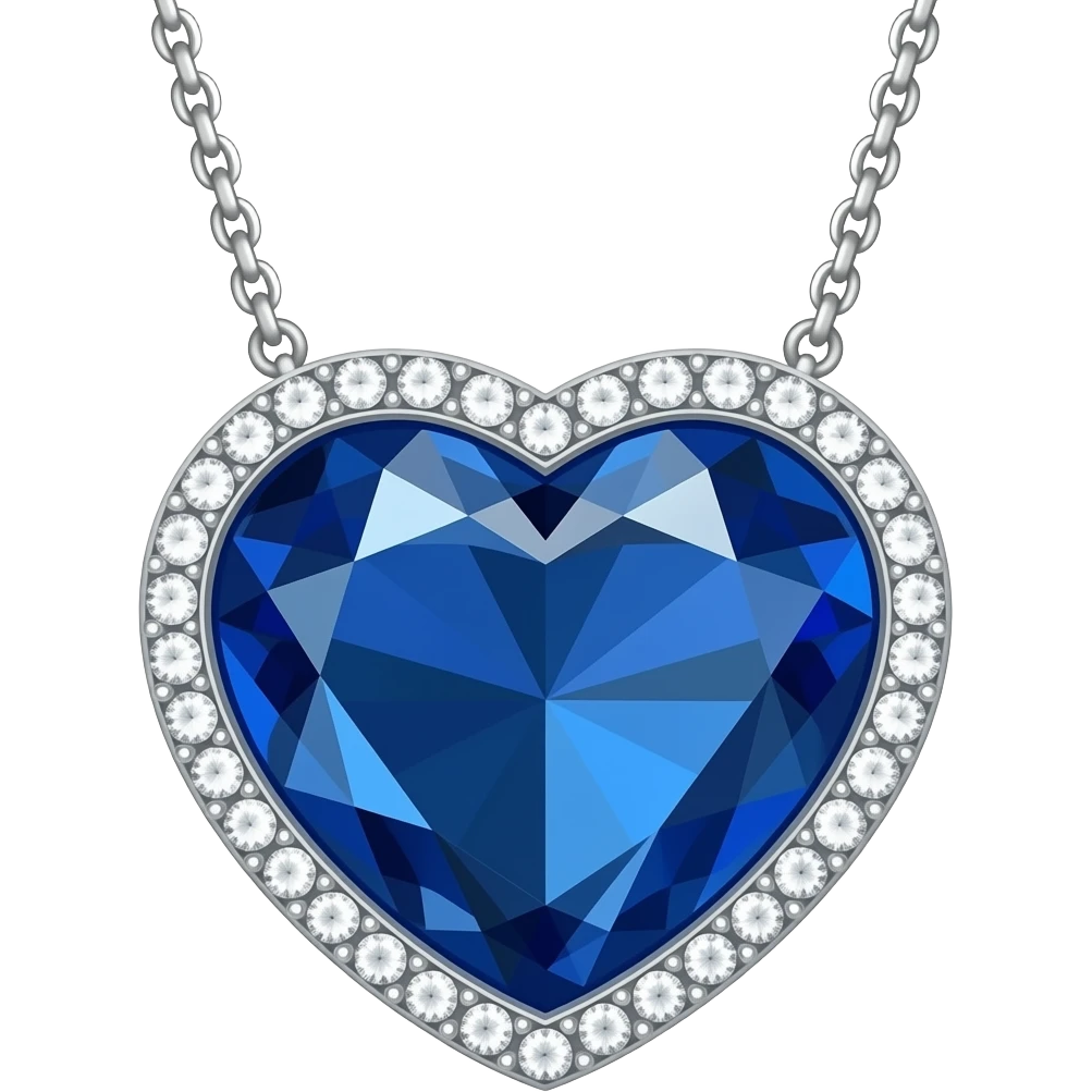 dark blue sapphire heart necklace with diamonds outlining the heart emoji