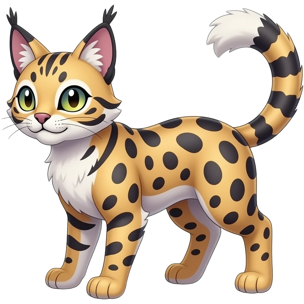 Shiny Colorful Albino Melanistic Bobcat-Caracal-Leopard-Genet-Pokémon-Digimon-Fakémon-fusion-hybrid-creature emoji