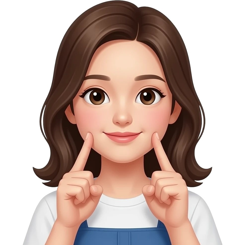 Girl pinching fingers together but turning each a bit diagonally to make a Korean finger heart emoji