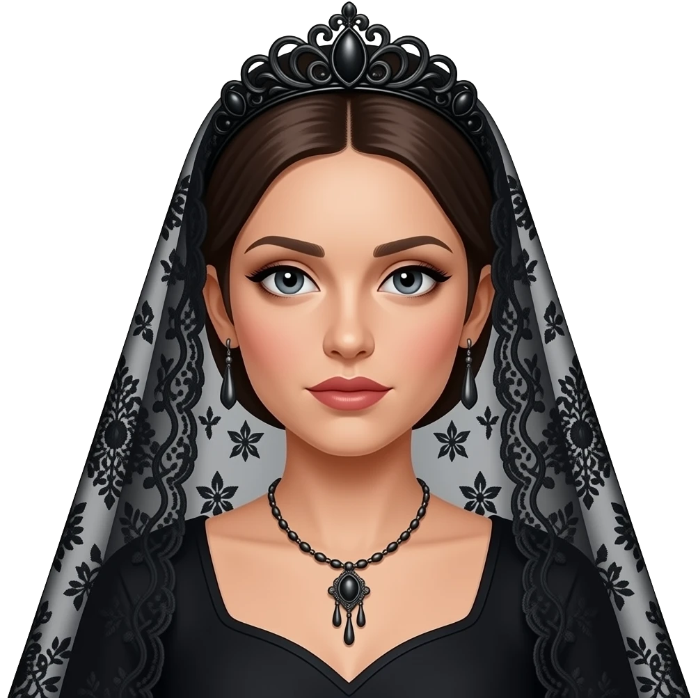 mujer con mantilla de color negro con bordados elaborados y peineta para la mantilla, para participar en procesiones de semana santa en andalucía, traje mantilla y peineta de color negro emoji