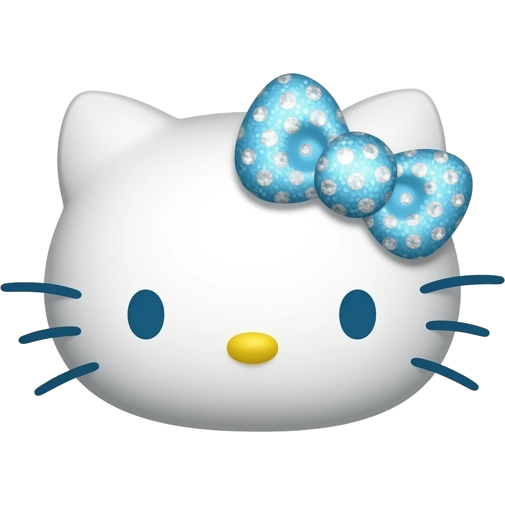hello kitty head with a blue and white glittery bow with small diamonds on it emoji