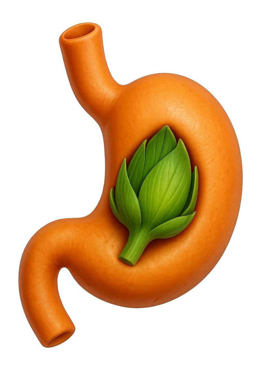 emoji stile iphone 3d di uno stomaco umano con una foglia di carciofo dentro, iperrealistico 4k emoji