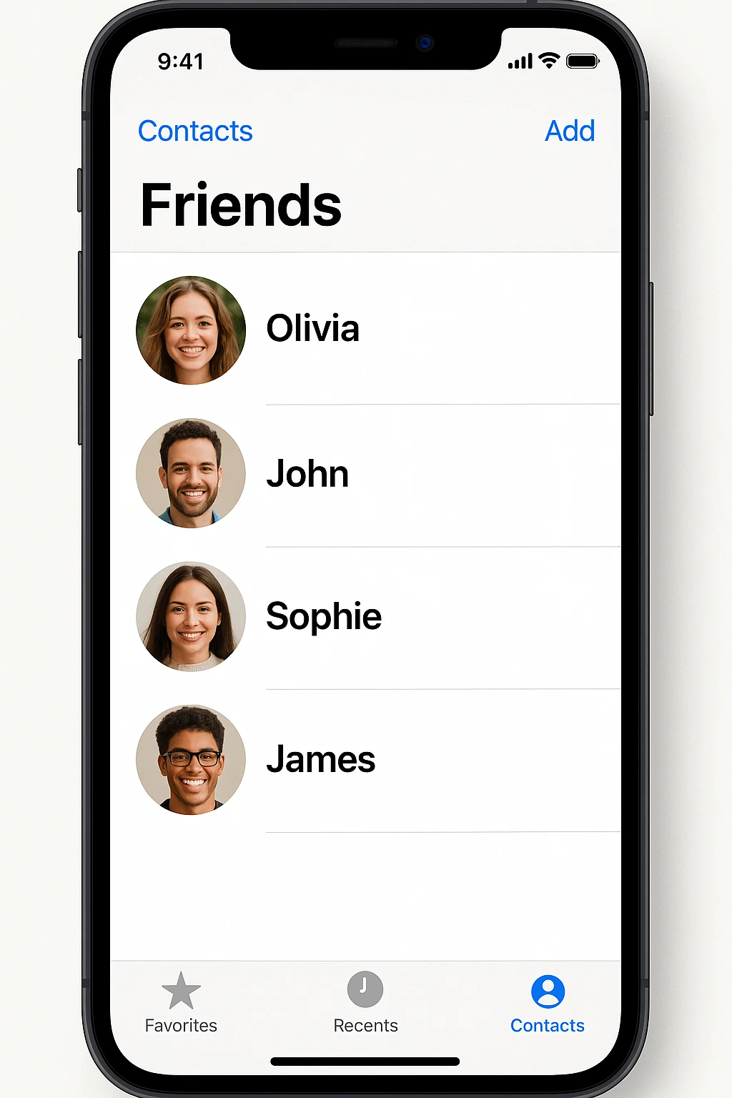 Front screen of the phone with friends' contacts emoji