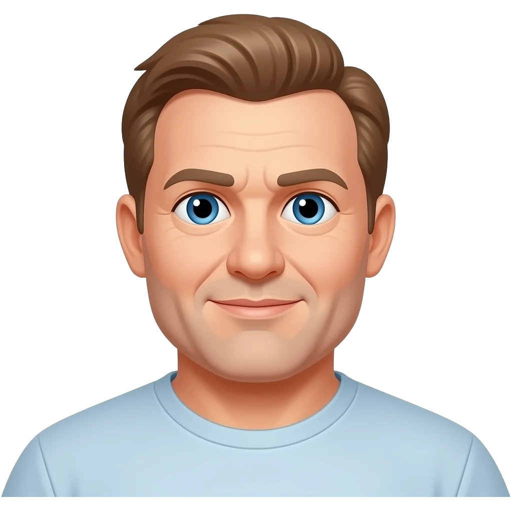 50 year old overweight man with receding hair line, light brown hair, and blue eyes emoji