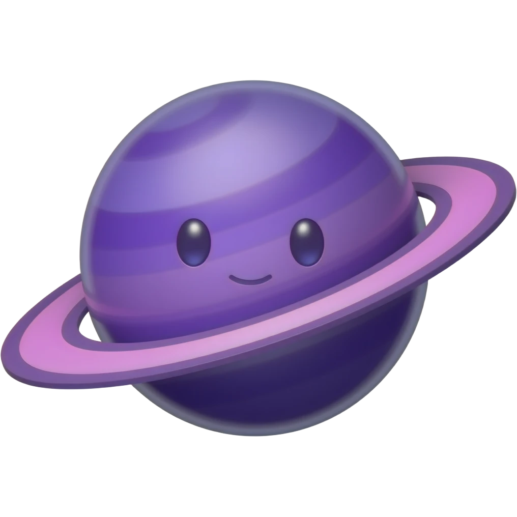 neon purple saturn with a face, very beautiful no background emoji