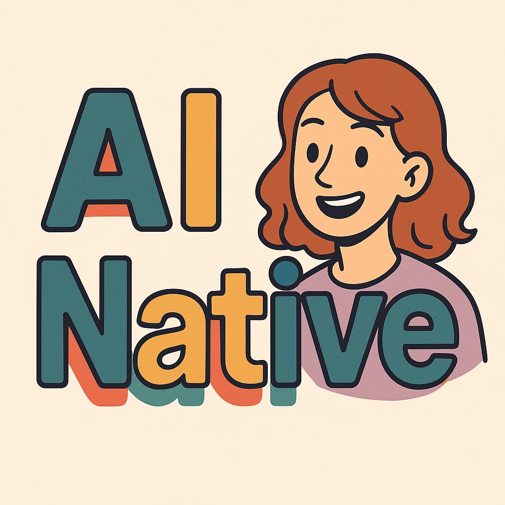 Slack logo aesthetic, 'AI Native' as text only, friendly, approachable, overlapping color accents on letters, no icon, modern tech vibe emoji