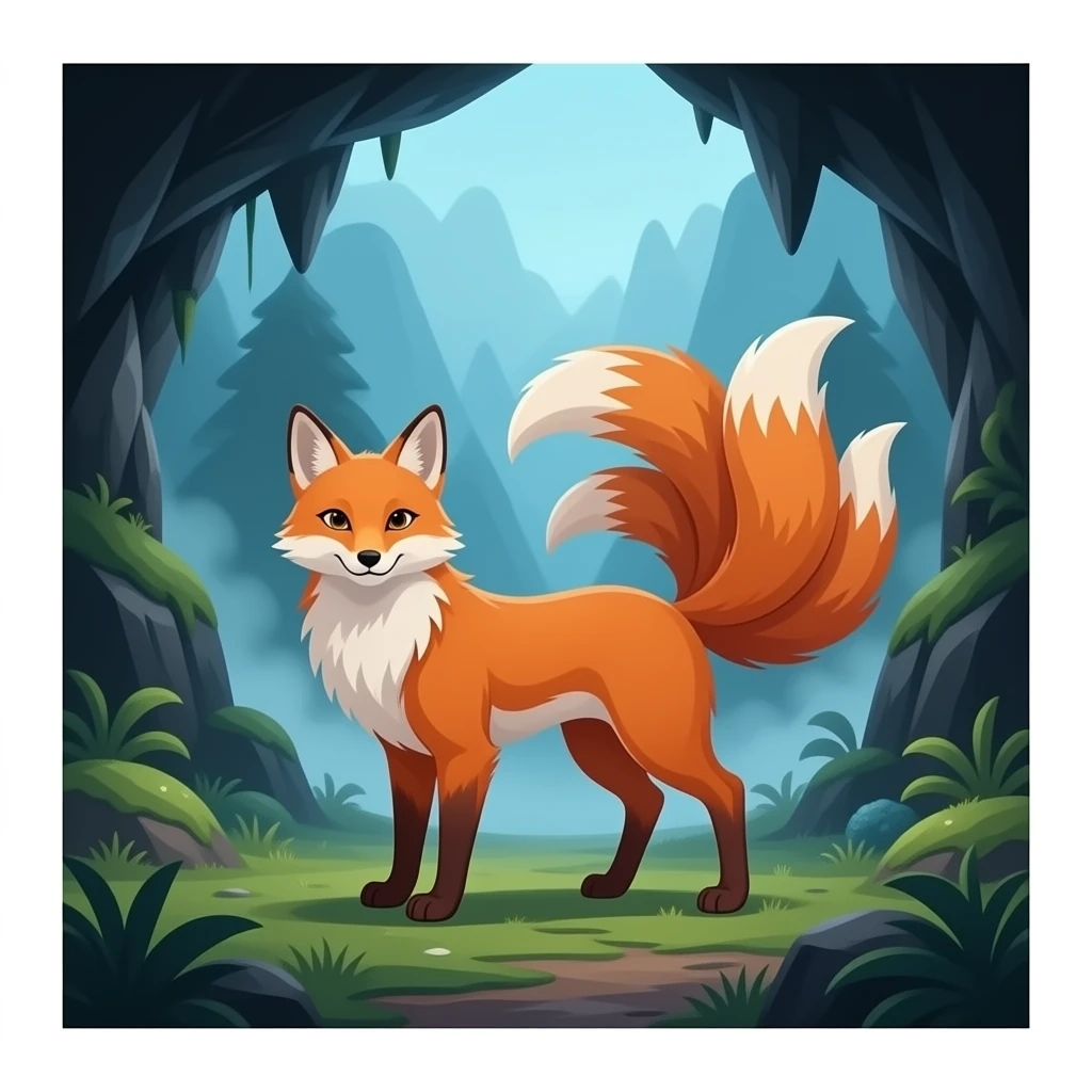 nine tailed fox in a lush grotto emoji