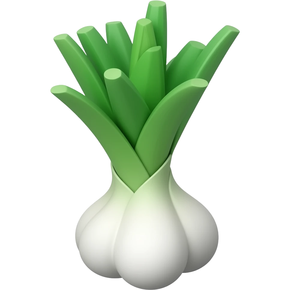 A 3D isometric emoji of a single green onion, white stalk at the bottom and vibrant green leaves at the top, clean white background, high resolution, soft lighting, Apple emoji style --v 6.0 emoji
