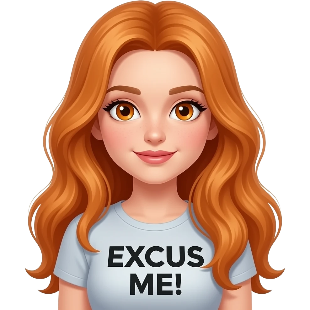 sexy girl with overlong ginger hair and ginger eyes a top with EXCUS ME! written on it emoji