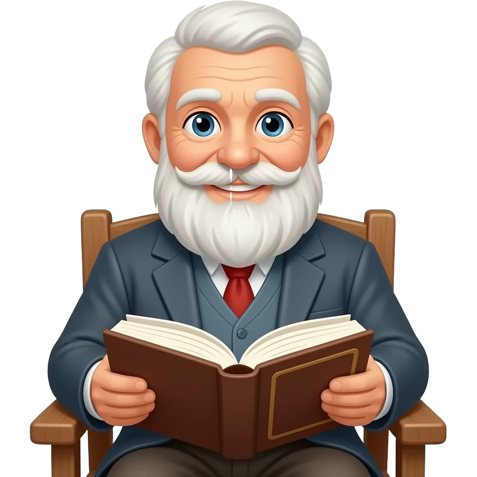 wise old man white beard friendly with book emoji