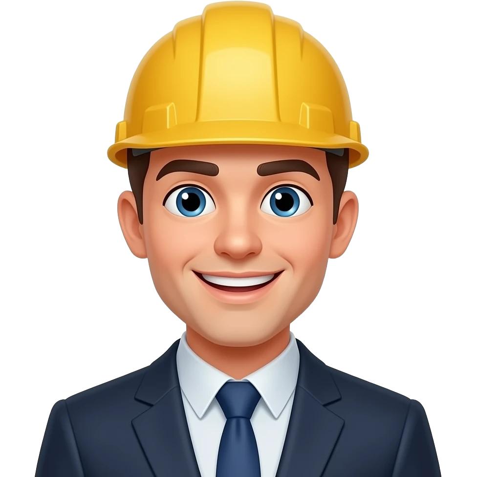 Simple emoji face of a happy young male builder wearing a suit emoji