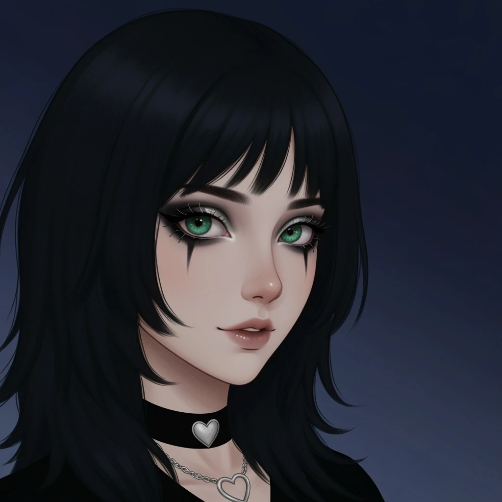 goth profile picture with a heart accent, cute, expressive, minimal, variation 4 emoji