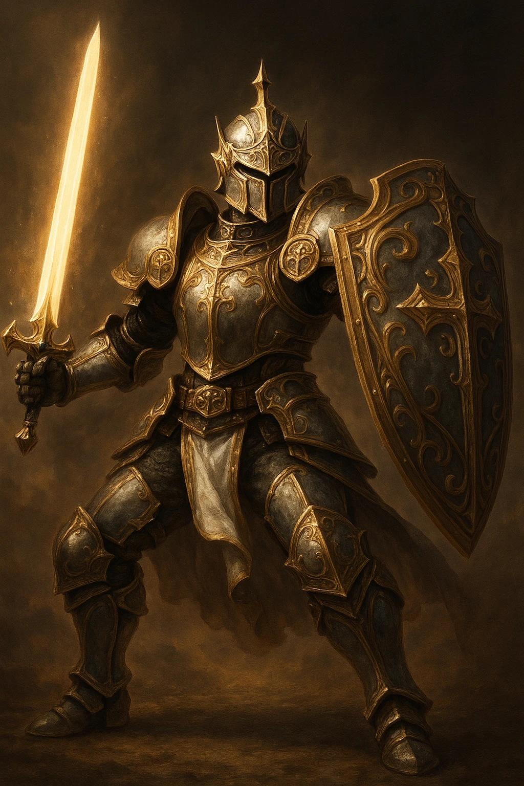 FFXI Paladin, ornate armor, holding shield, glowing sword, fantasy RPG style emoji