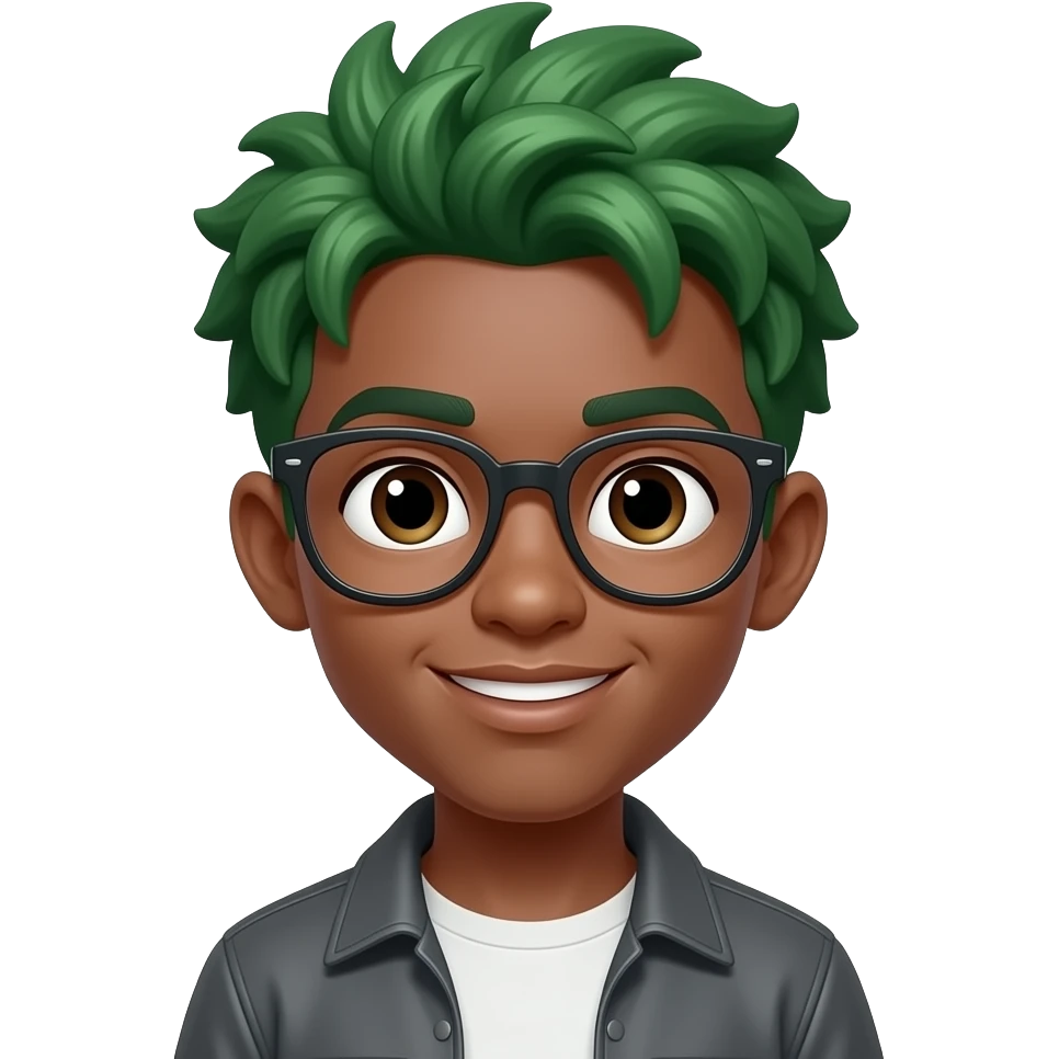 afro boy with green hairs and wear eye glasses emoji