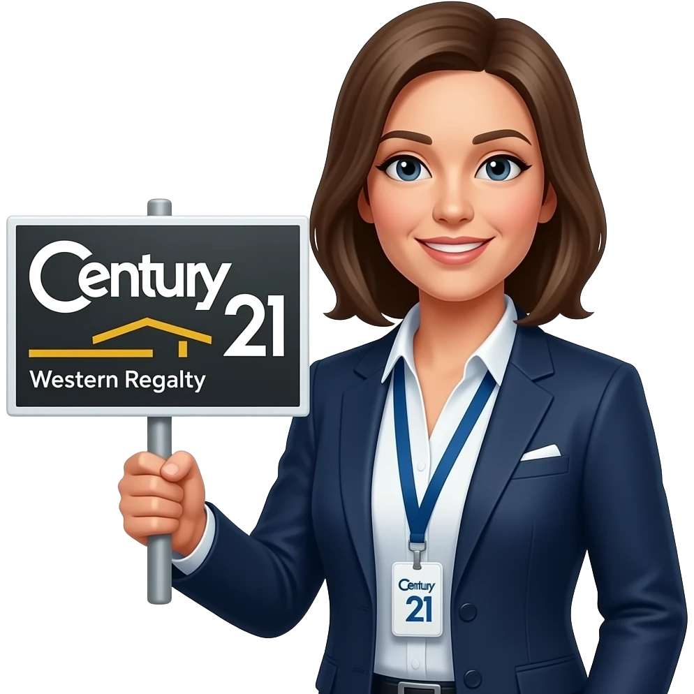 Female Real estate agent with century 21 western realty a just listed sign emoji