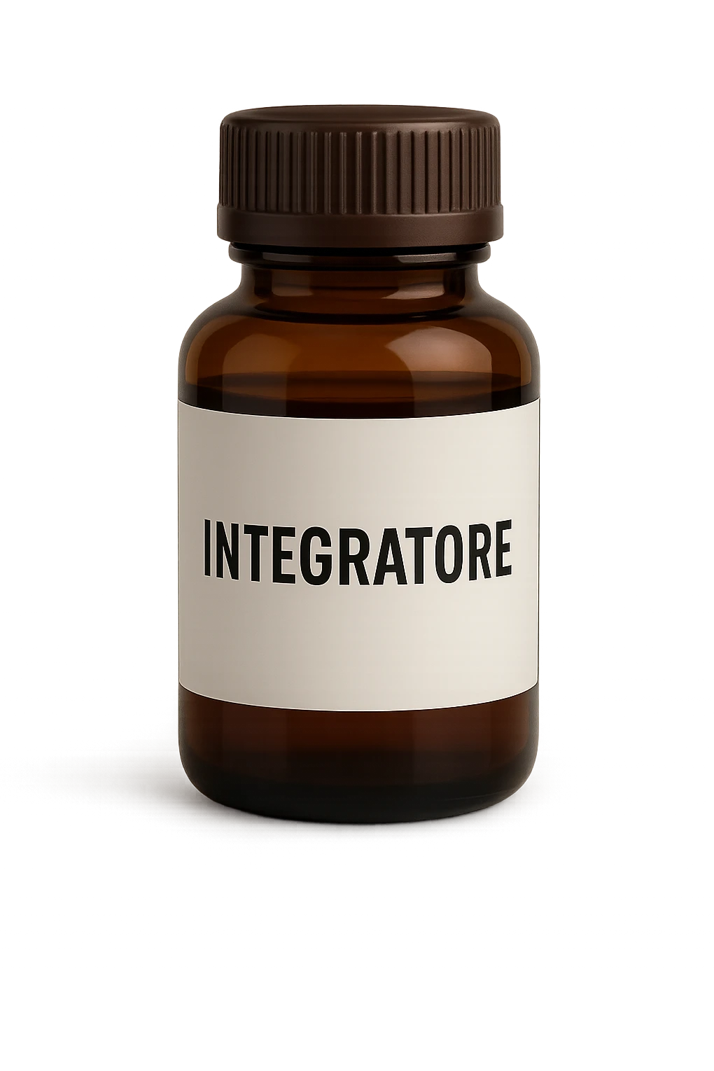 boccetta di integratore con la scritta "INTEGRATORE" SULL'ETICHETTA emoji