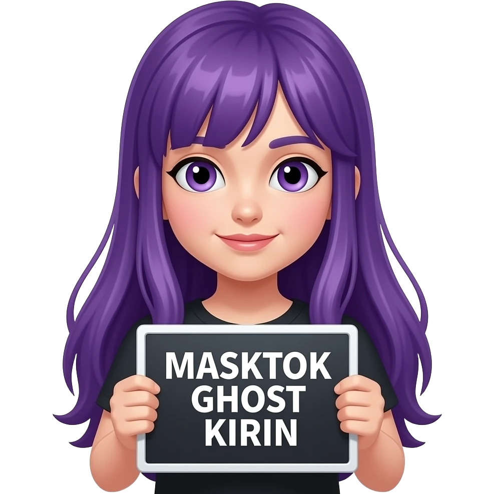 girl with long purple hair with a MASKTOK GHOST:KIRIN sign emoji