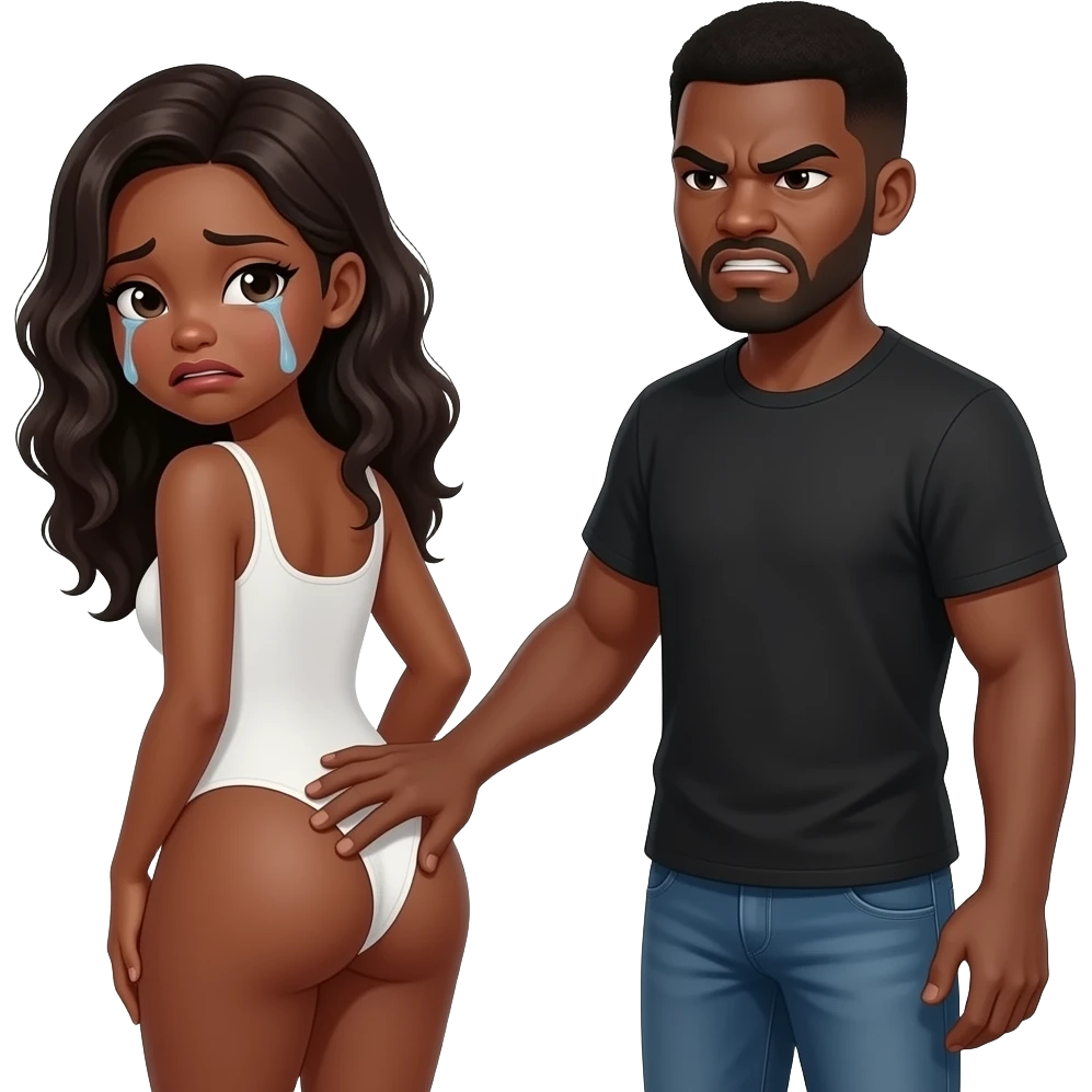 a black angry man slapping his black girlfriend crying buttocks emoji
