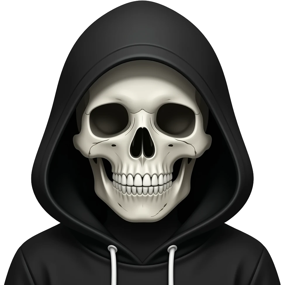 black hood, shadowy skull face emoji