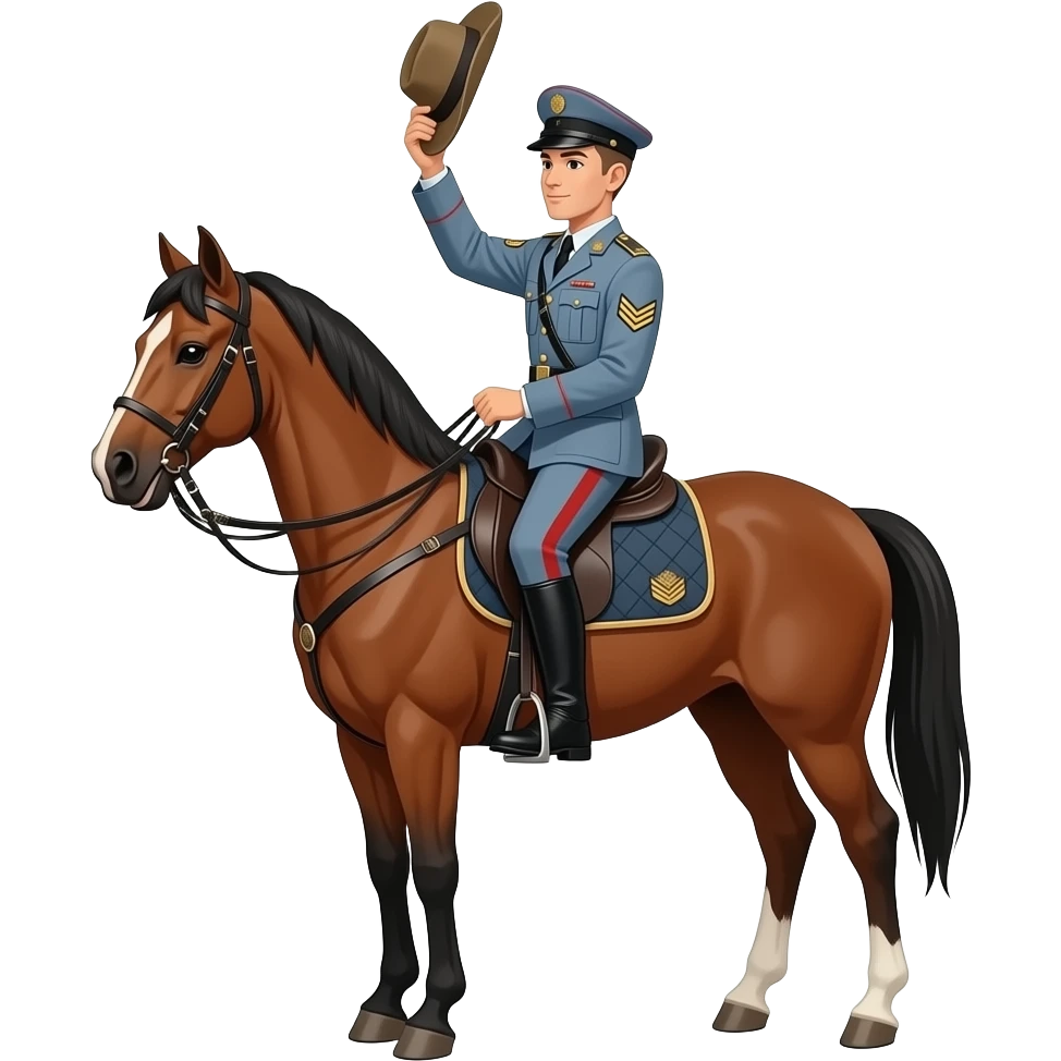 soldier in a horse holding high one hat emoji
