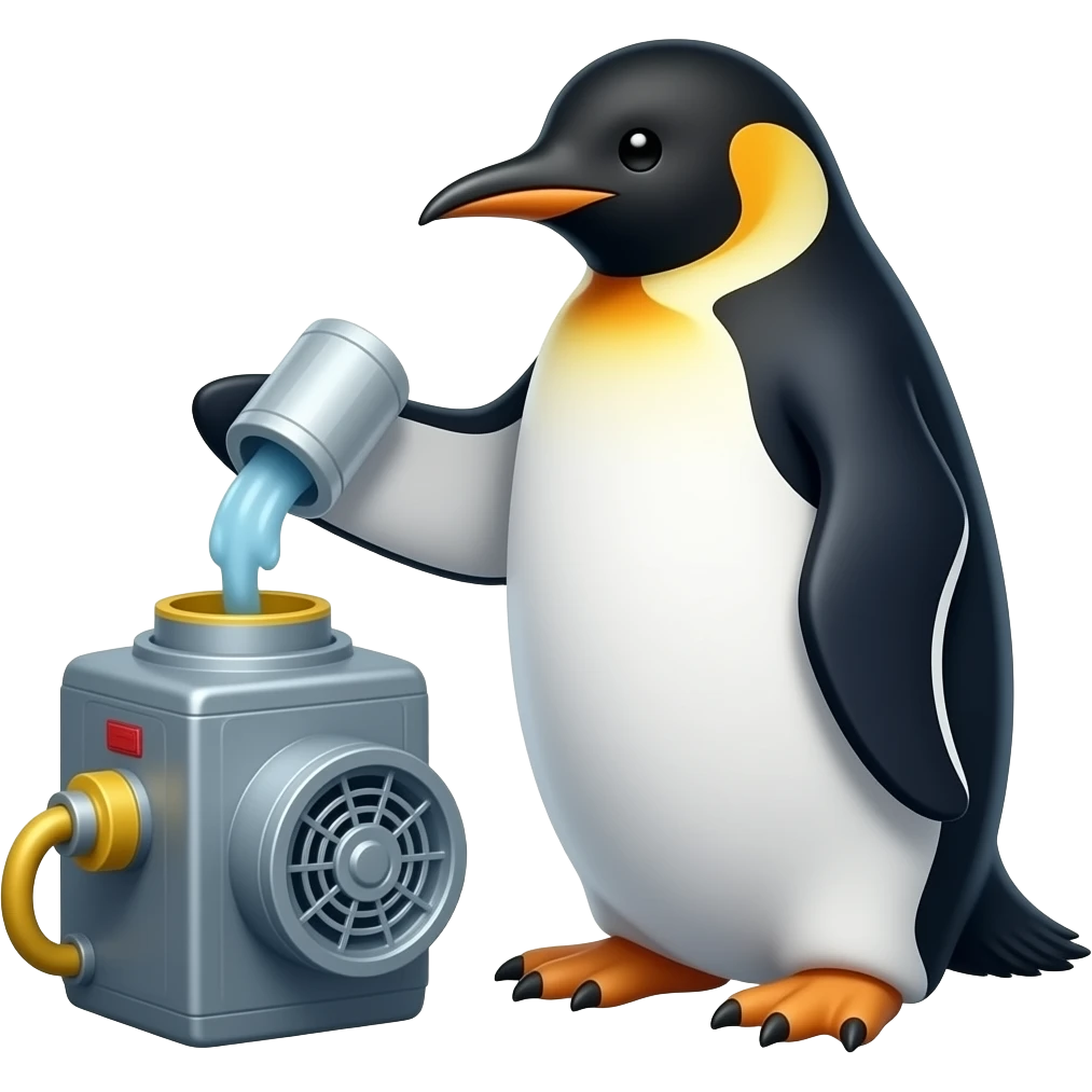 Penguin filling up generator in industrial world emoji