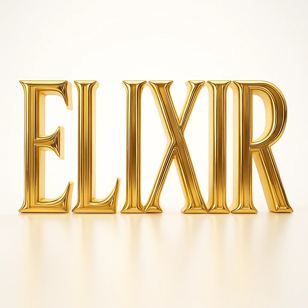 type "ELIXIR" but in front view, FINE LINES, beige  emoji