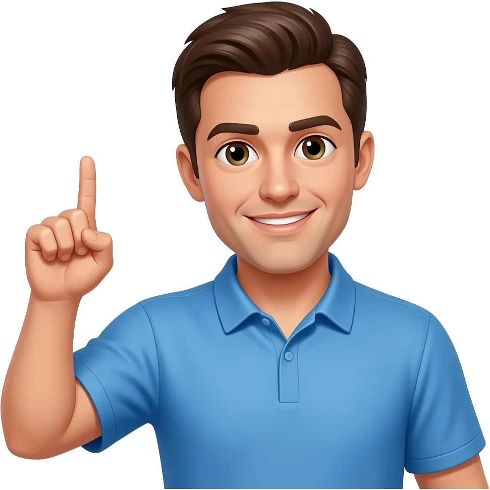 coach in a blue shirt making hand gesture like a gun emoji