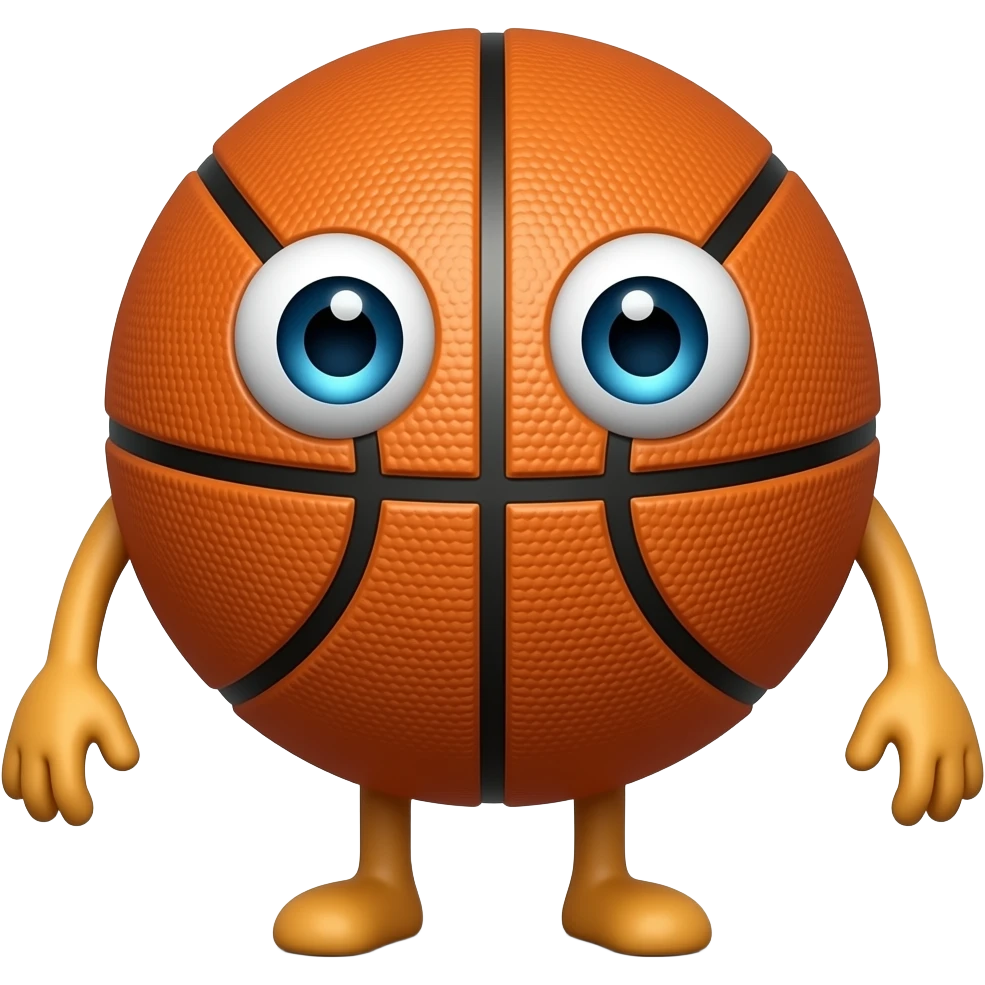 Custom iOS emoji with no blur and a white background. The topic of the emoji is "a basketball with eyes and 4 legs". It MUST maintain the general apple iOS emoji style. emoji