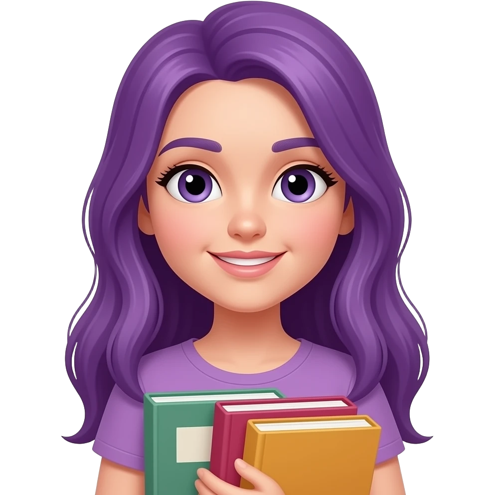 GIRL WITH LONG PURPLE HAIR WITH BOOKS emoji